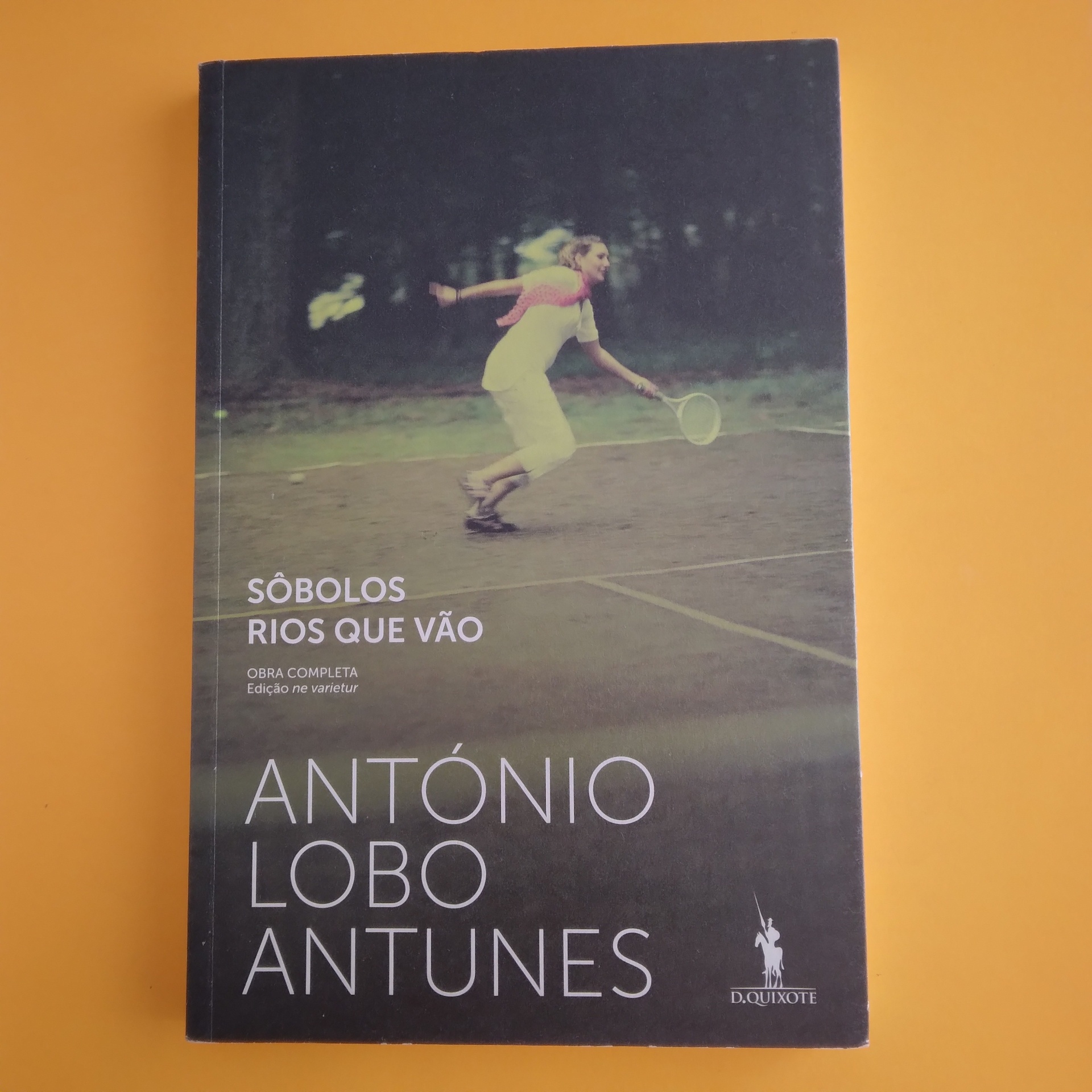 Sôbolos Rios que Vão, António Lobo Antunes Capa de livro com criança a jogar ténis e título de António Lobo Antunes
