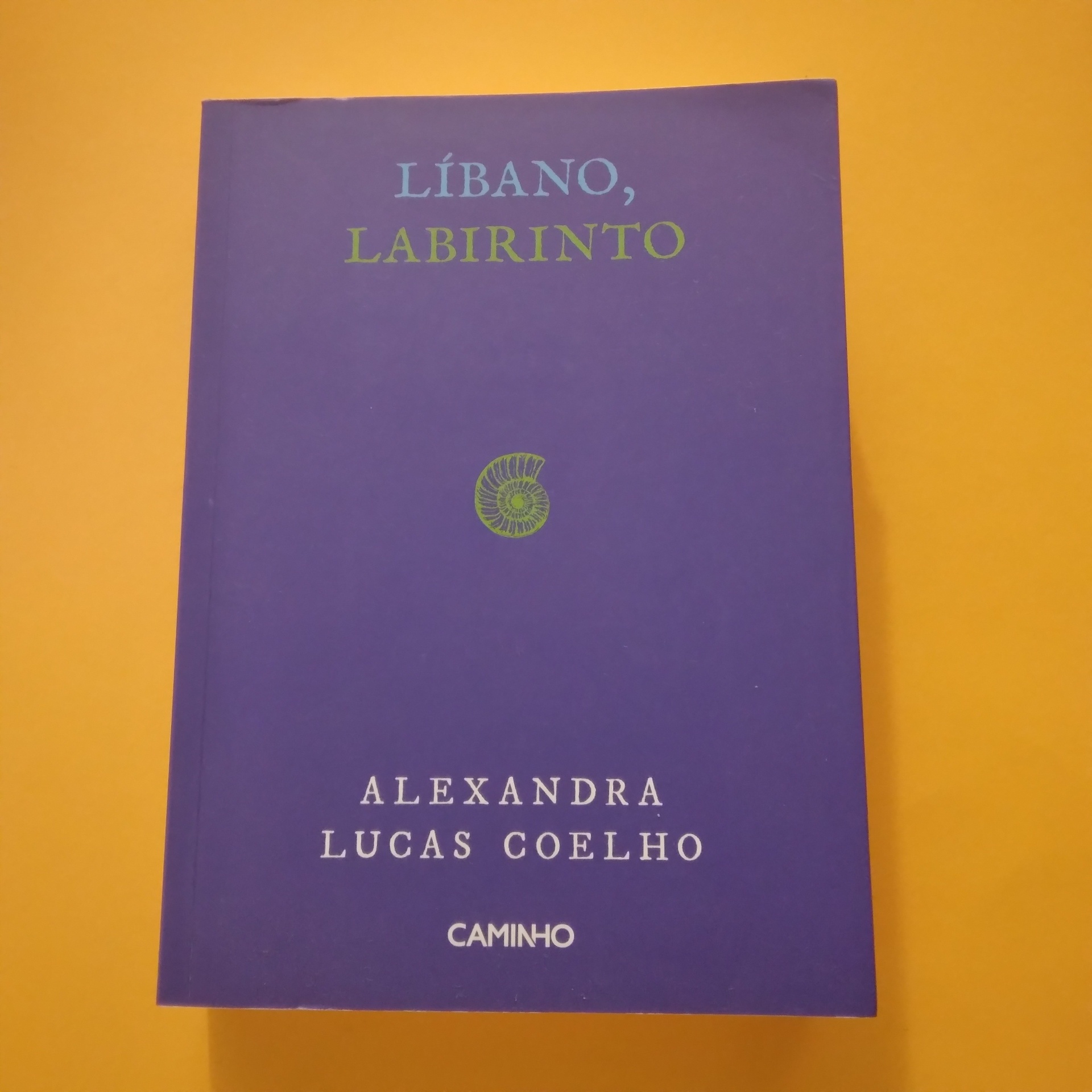 Líbano, Labirinto, Alexandra Lucas Coelho Livro roxo LÍBANO, LABIRINTO de Alexandra Lucas Coelho sobre fundo laranja