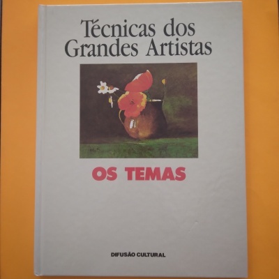 Capa de livro branco intitulado Técnicas dos Grandes Artistas com imagem de vaso e flores