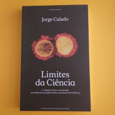 Capa do livro Limites da Ciência de Jorge Calado com ilustração e texto em fundo preto.