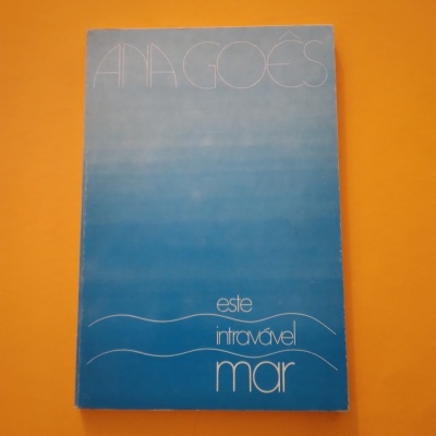 Livro azul com texto branco em fundo laranja