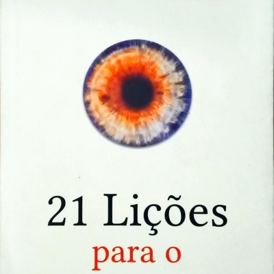 Capa de livro '21 Lições para o Século XXI' de Yuval Noah Harari com imagem circular colorida