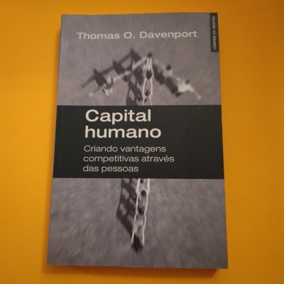 Capa de livro 'Capital humano' de Thomas O. Davenport com imagem de pessoas desfocadas vista de cima