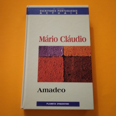 Capa de livro 'Amadeo' de Mário Cláudio com cores e texturas distintas