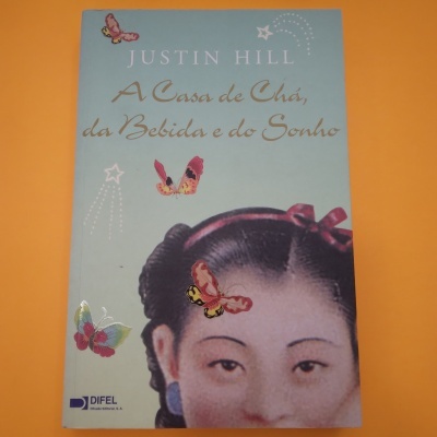 Capa de livro azul com rosto feminino e borboletas coloridas