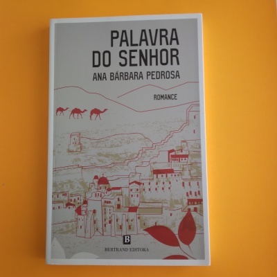 Capa de livro com título Palavra do Senhor, autor Ana Bárbara Pedrosa e ilustração de paisagem urbana e camelos.
