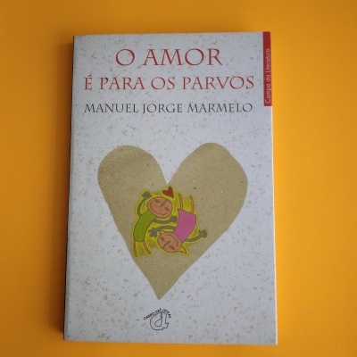 Capa do livro 'O AMOR É PARA OS PARVOS' com coração e figuras desenhadas