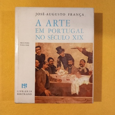 Capa de livro 'A Arte em Portugal no Século XIX' com imagem de homens à mesa