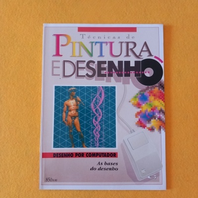Capa de livro sobre técnicas de pintura e desenho com imagens artísticas e tecnológicas