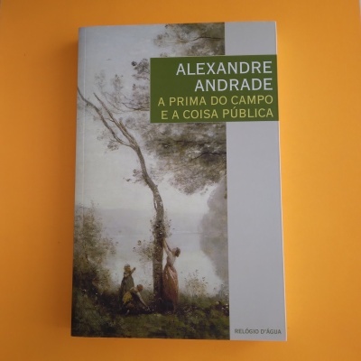 Livro 'A Prima do Campo e a Coisa Pública' de Alexandre Andrade com capa ilustrada por pintura de campo