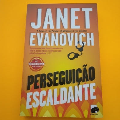 Capa de livro com fundo laranja e amarelo, título grande, autor e algemas pretas