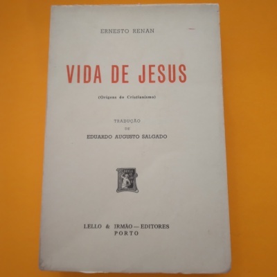 Capa de livro 'Vida de Jesus' de Ernesto Renan em fundo laranja