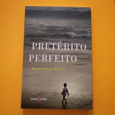 Capa do livro PRETÉRITO PERFEITO com imagem de criança na praia e mar