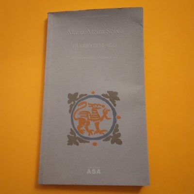 Livro com capa cinzenta clara com título em relevo e símbolo circular com dragão