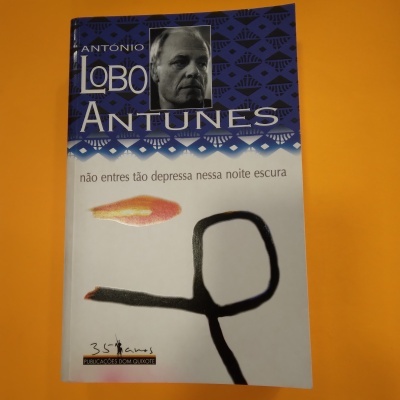 Capa de livro de António Lobo Antunes com título 'não entres tão depressa nessa noite escura'