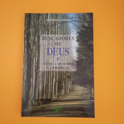 Capa de livro com título BUSCADORES DE DEUS II e imagem de estrada com árvores ao lado