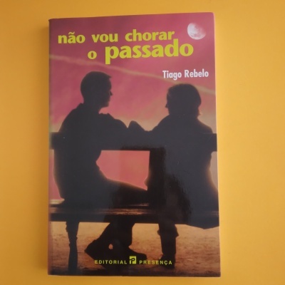 Capa de livro 'não vou chorar o passado' de Tiago Rebelo com silhuetas a contraluz.