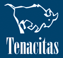 Logótipo azul escuro com rinoceronte branco e texto Tenacitas