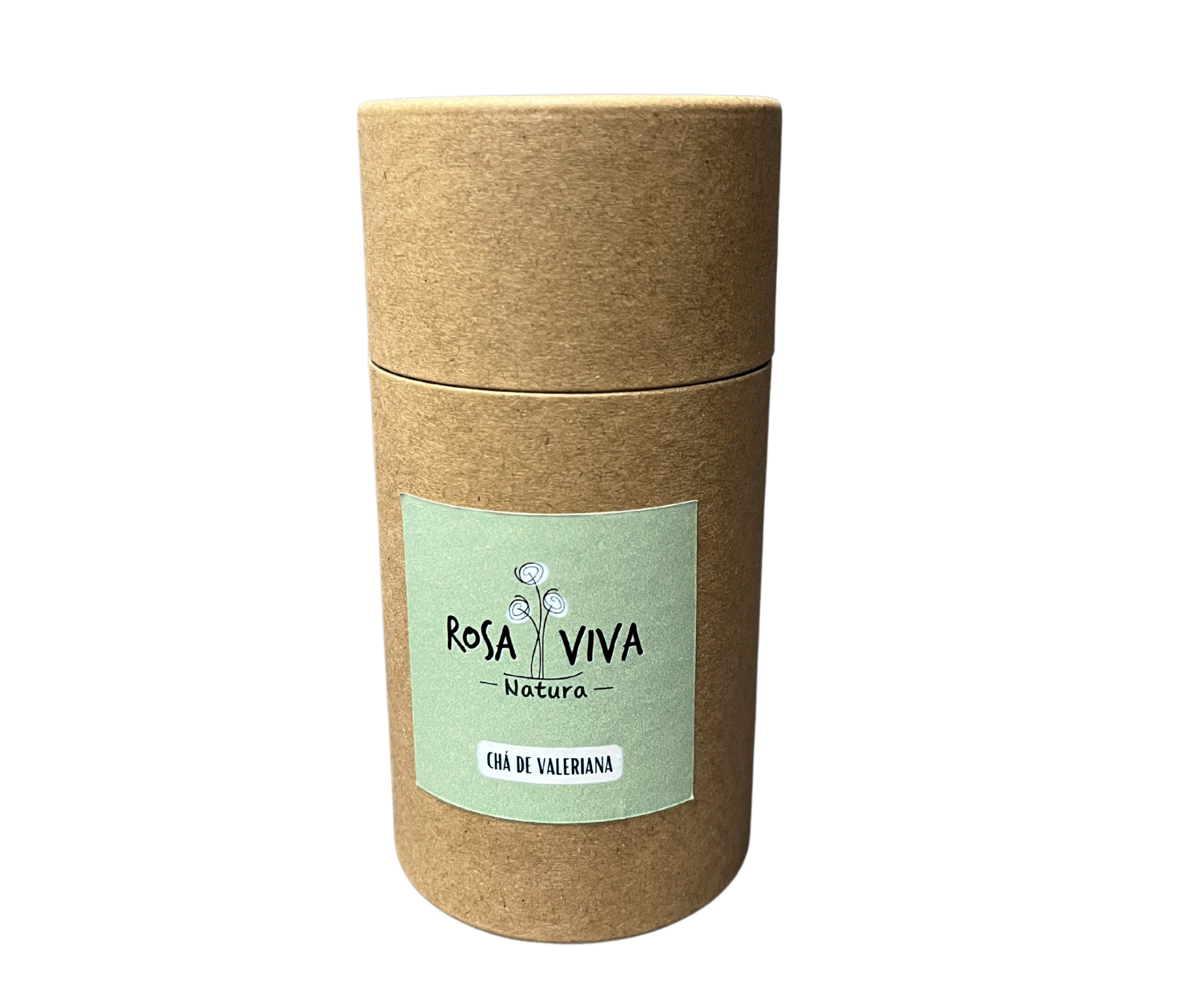 Embalagem cartão castanho com rótulo verde de chá de valeriana