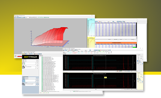 ECM Titanium Interface de software com gráficos e tabelas de dados