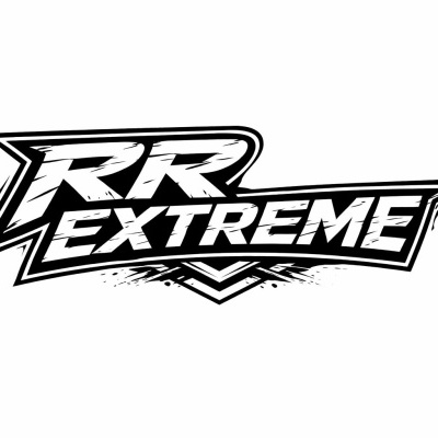 Logótipo preto e branco com texto RR EXTREME