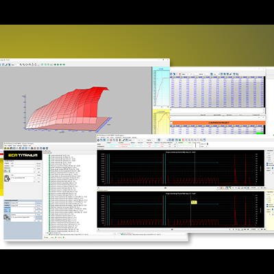 Interface de software com gráficos e tabelas de dados