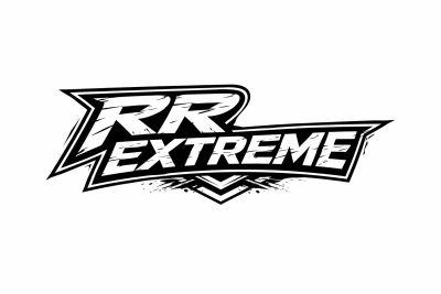 Logótipo preto e branco com texto RR EXTREME