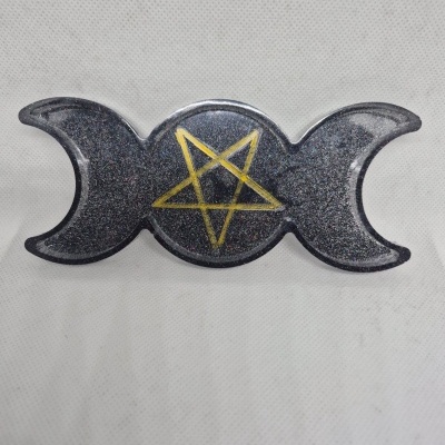 Objeto decorativo tríade lunar com pentagrama dourado