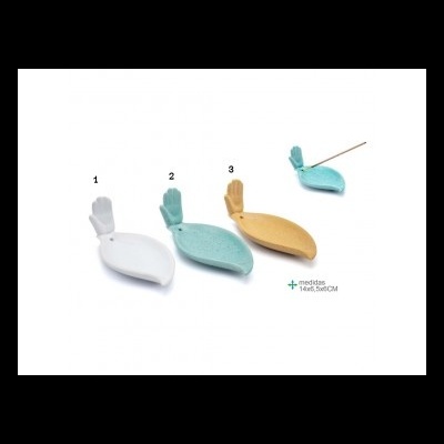 Incensiários em forma de folha com mão esculpida em cerâmica