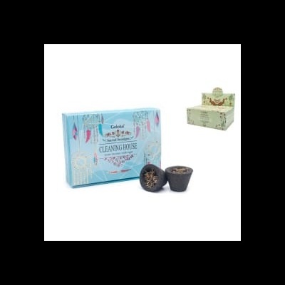 Conjunto de chá Cleaning House com caixa azul, chávenas e embalagem verde