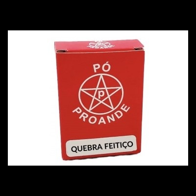 Caixa vermelha com pó Proande Quebra Feitiço e símbolo de pentagrama