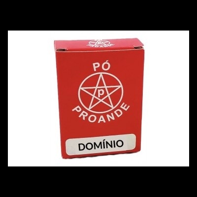 Embalagem vermelha de pó PROANDE com símbolo de estrela e texto DOMÍNIO