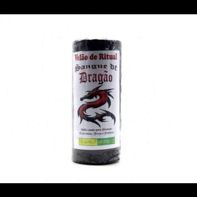 Velão de Ritual preto com etiqueta com dragão e texto em português.