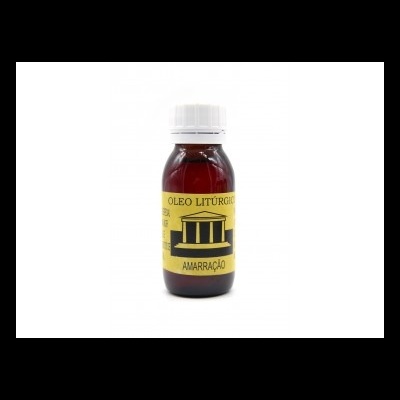 Frasco pequeno com óleo litúrgico amarração e rótulo amarelo