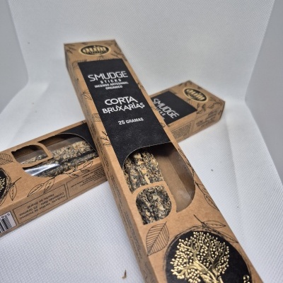 Caixas de incenso SMUDGE WHITE SAGE CORTA BRUXARIAS com embalagem de cartão castanho e selo dourado