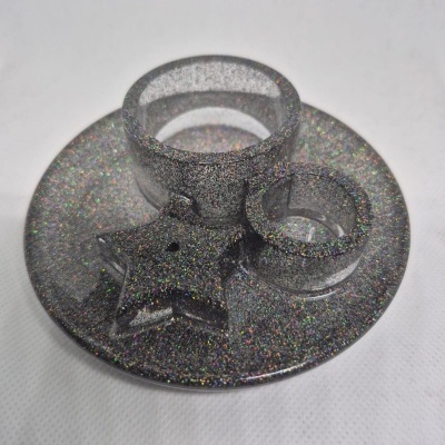 Anel triplo de resina com glitter prateado e estrela