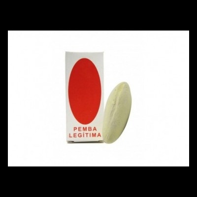 Sabonete Pemba legítima e embalagem branca com oval vermelho