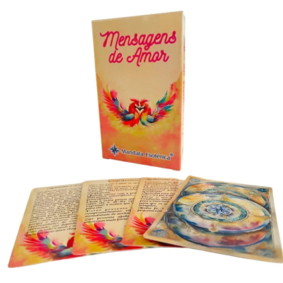 Caixa e cartas coloridas de mensagens de amor com ilustrações de pássaros