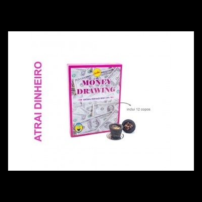 Conjunto Money Drawing com 12 copos pretos em embalagem rosa com notas de dinheiro