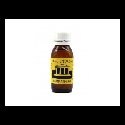 Frasco de óleo litúrgico com etiqueta amarela e texto preto