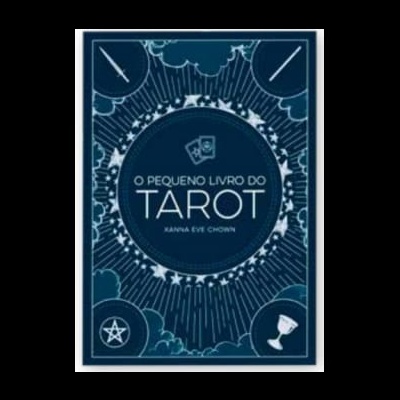Capa de livro O PEQUENO LIVRO DO TAROT com símbolos de tarô em fundo azul escuro
