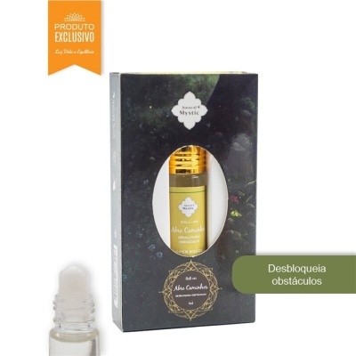 Roll-on Abre Caminhos Natural Mystic em caixa preta com janela oval.