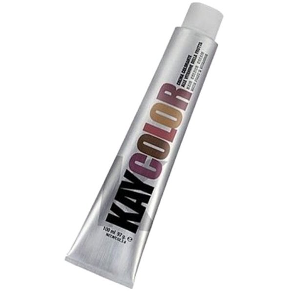 Tubo prateado de tinta KAY COLOR com tampa branca