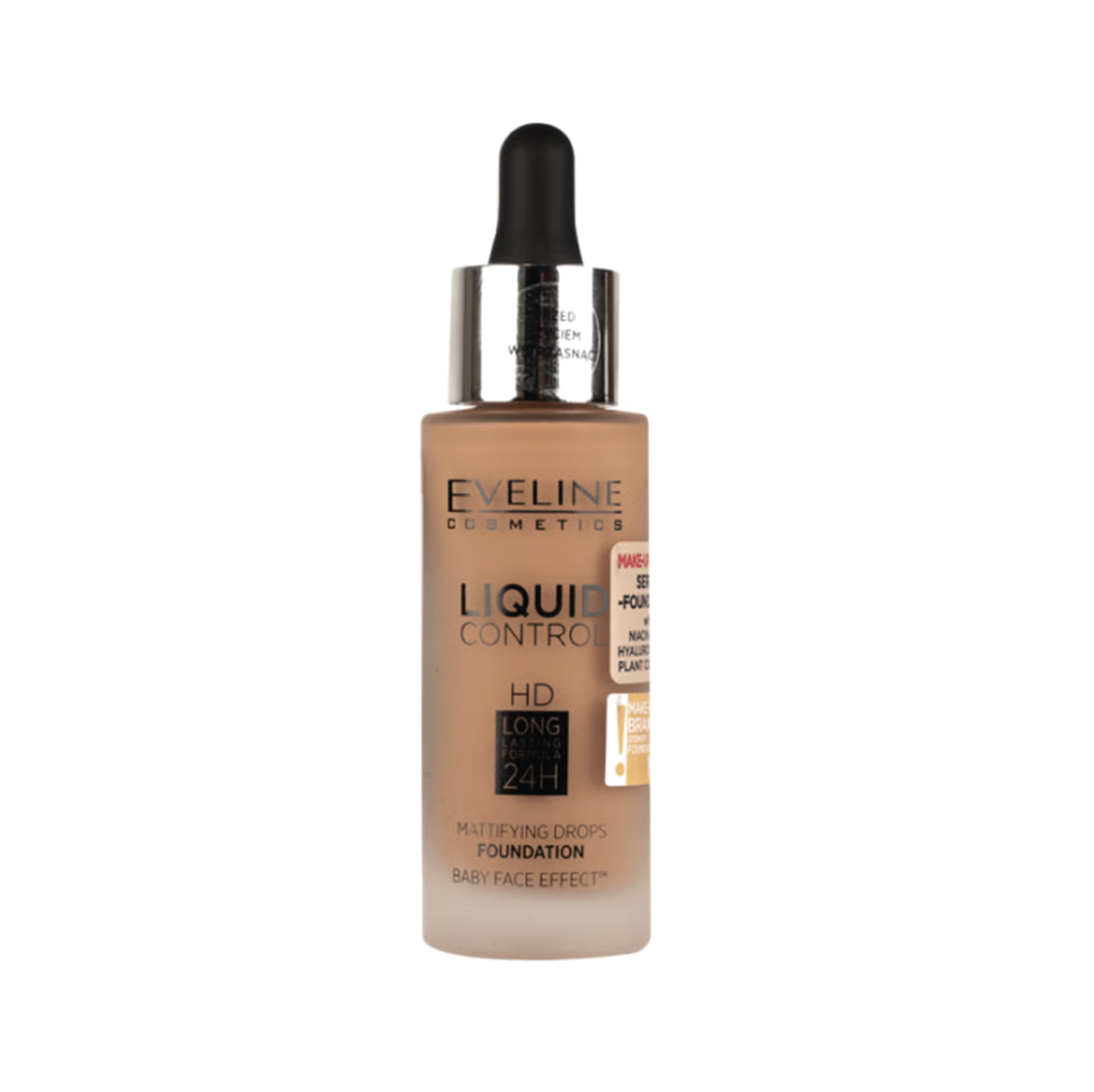 Eveline Liquid Control Foundation Mat Nº 60 Sunny Bege 32ml Frasco de base líquida da Eveline Cosmetics Liquid Control HD com conta-gotas