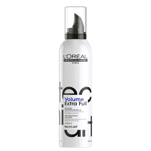 Spray-Espuma L'Oréal Tecni Art Fix Force 3 Volume Lift 250ml Frasco branco de mousse de cabelo LOréal Professionnel Paris com tampa transparente
