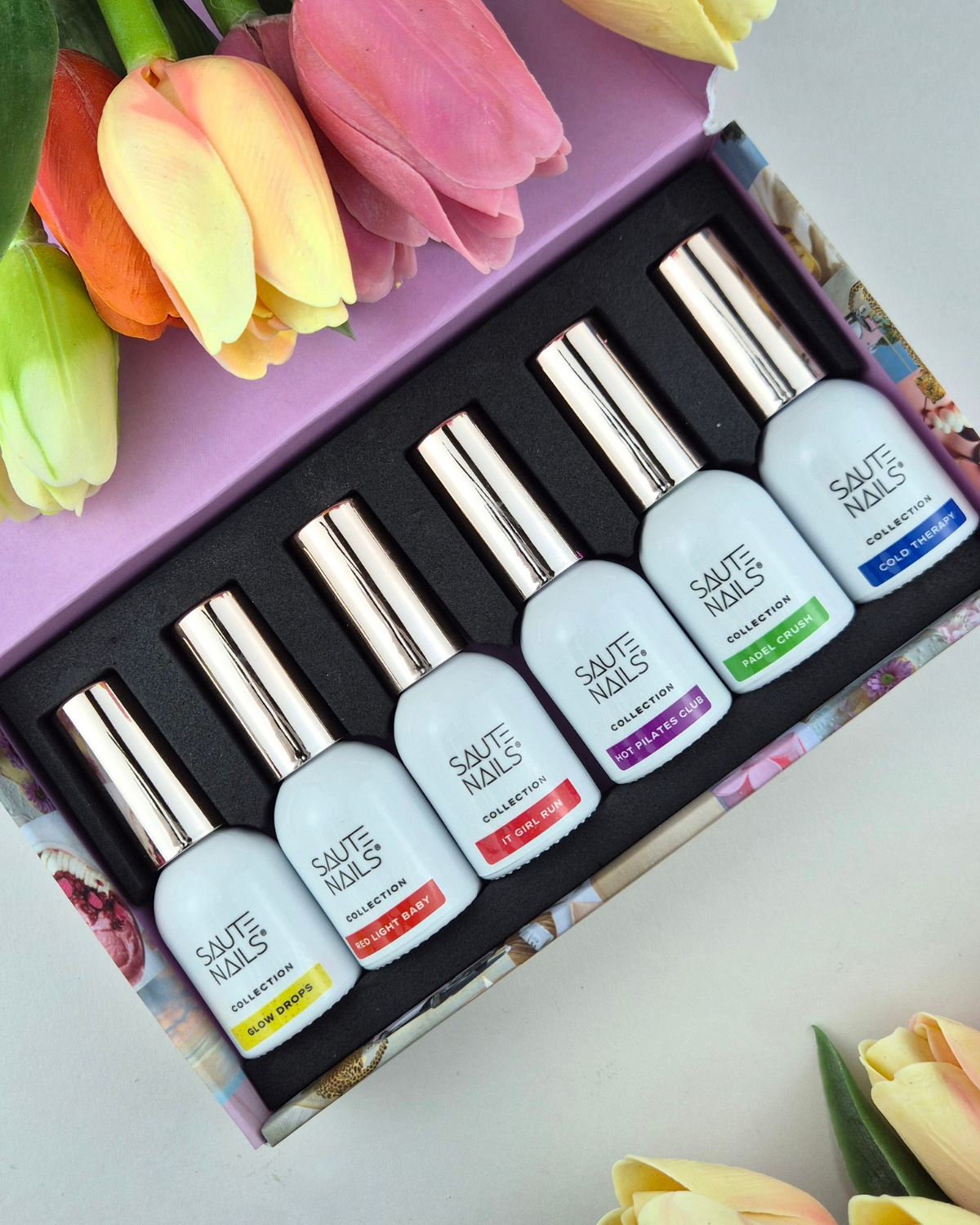 Coleção de Verniz Gel (Edição Limitada) "That Girl Essentials" (5+1 OFERTA) Conjunto de vernizes para unhas SAUTE NAILS em caixa com flores