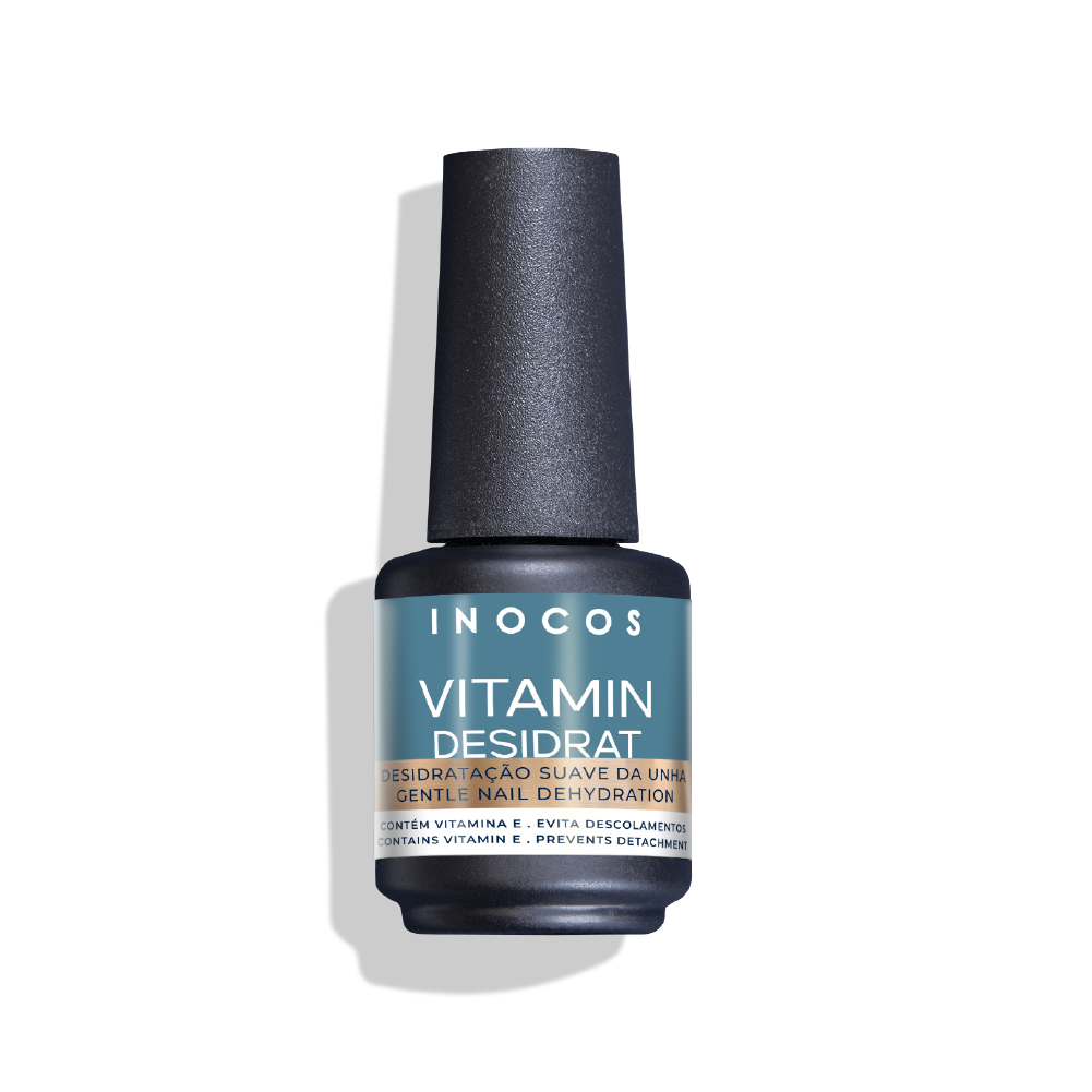 Vitamin Desidrat INOCOS - Desidratante Suave de Unha Frasco de verniz para unhas INOCOS VITAMIN DESIDRAT com tampa preta.