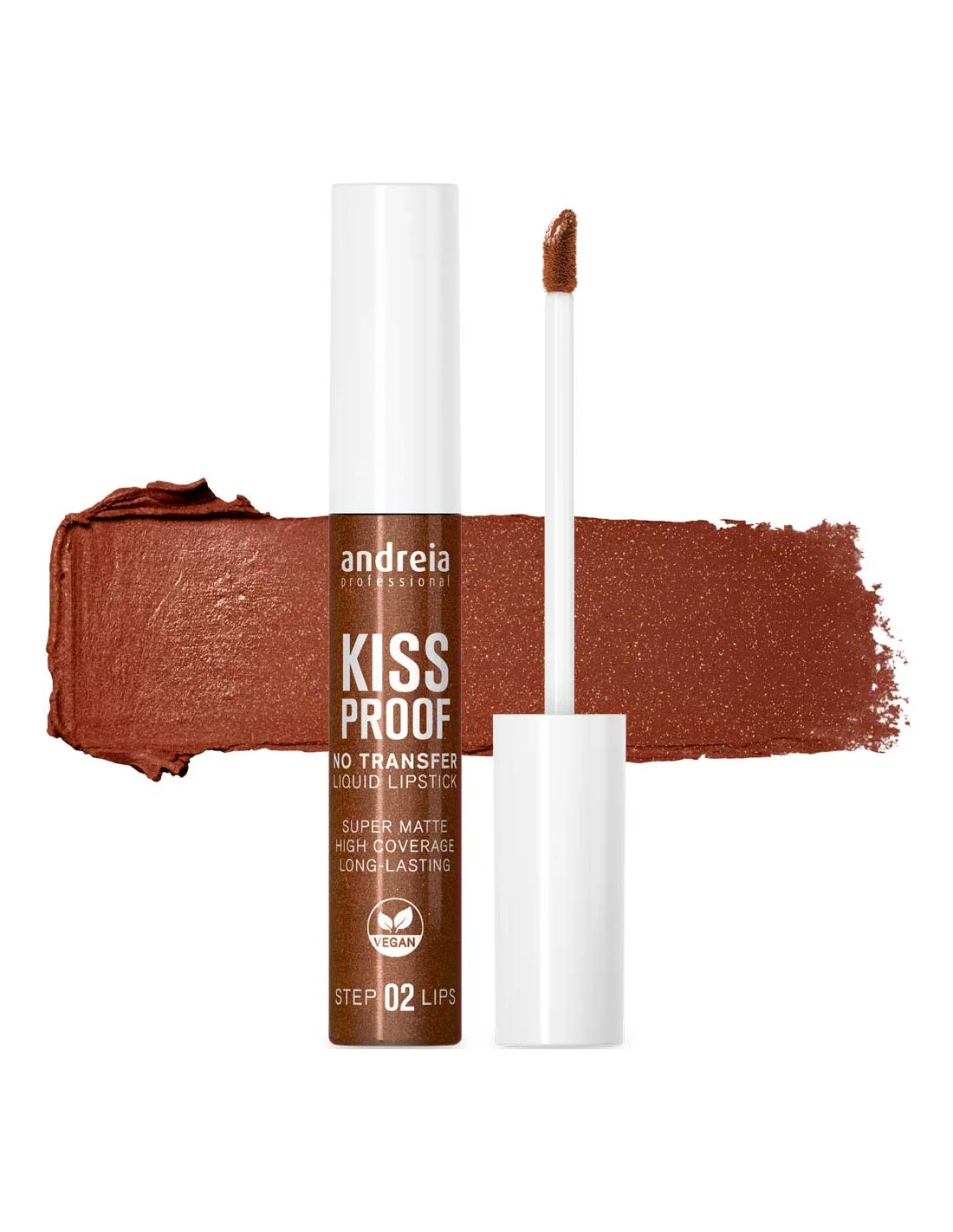 Kiss Proof Andreia – Batom Líquido Mate No Transfer - 22 Brown Glitz Batom líquido matte Andreia Professional Kiss Proof Step 02 Lips castanho com aplicador