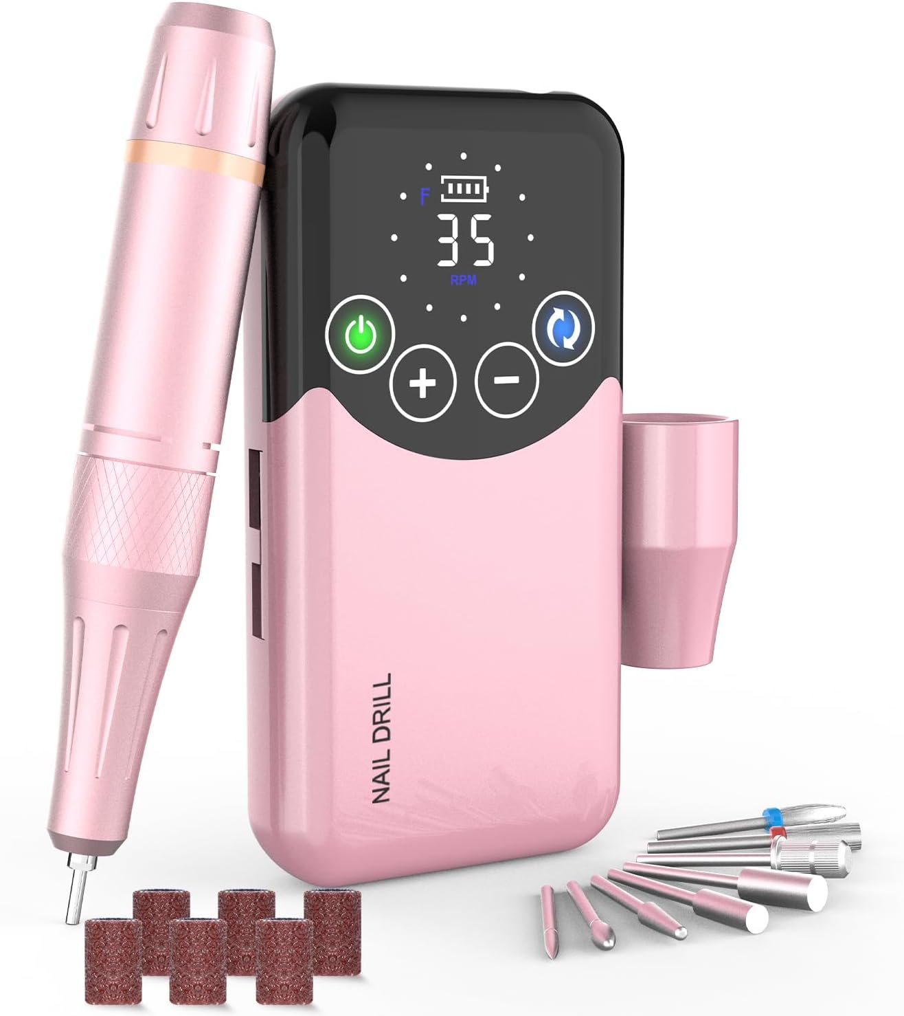 Fresa Elétrica Portátil Rosa ANBEISTEE 35.000 RPM (Envio em 4 dias) Conjunto máquina manicure rosa com visor digital e múltiplas pontas e lixas