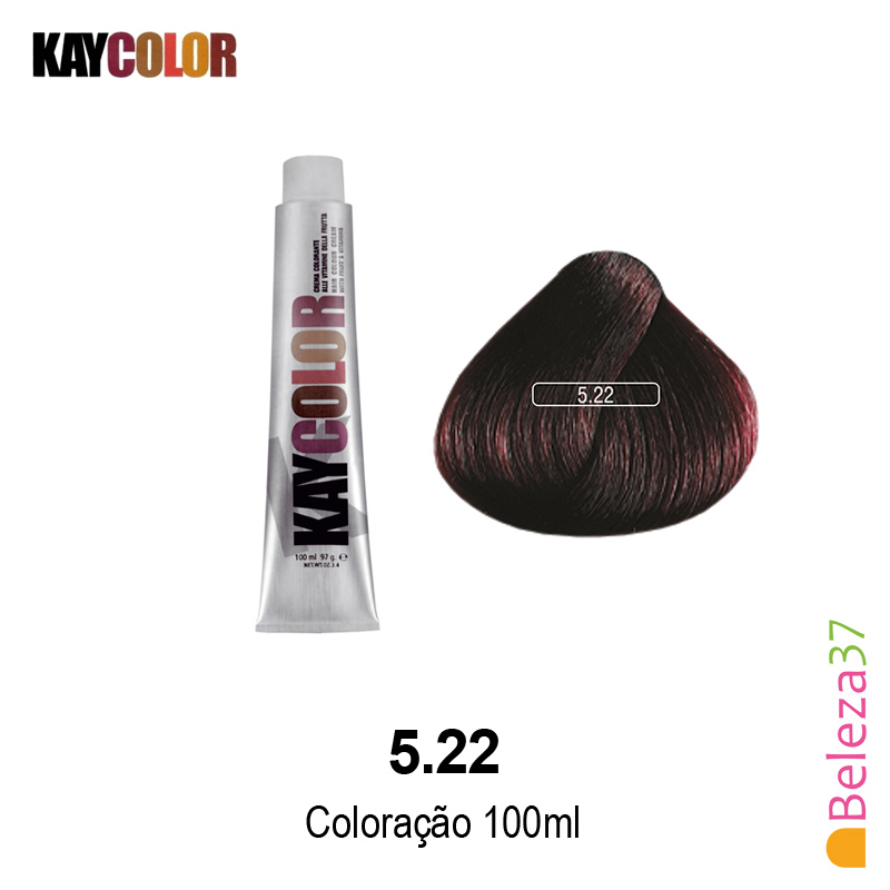 KayColor Coloração 100ml - Cor 5.22 Tubo de tinta para cabelo KAYCOLOR e amostra de cor 5.22 castanho avermelhado